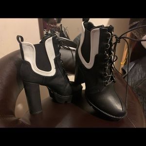 Black and white high heels boots